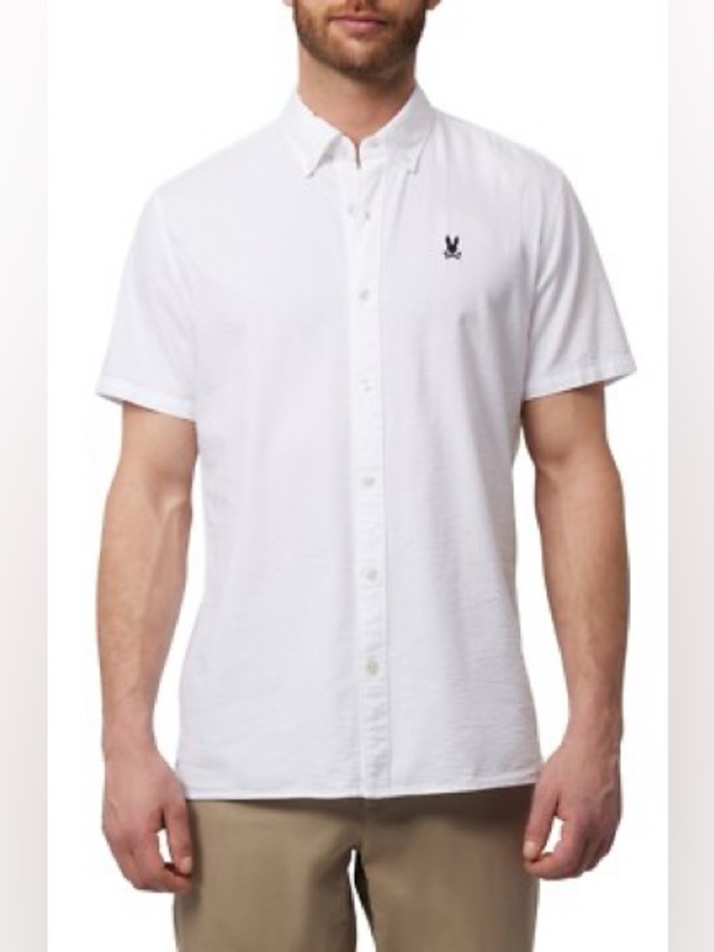 Psycho Bunny White Short Sleeve Seersucker Button-Down Shirt